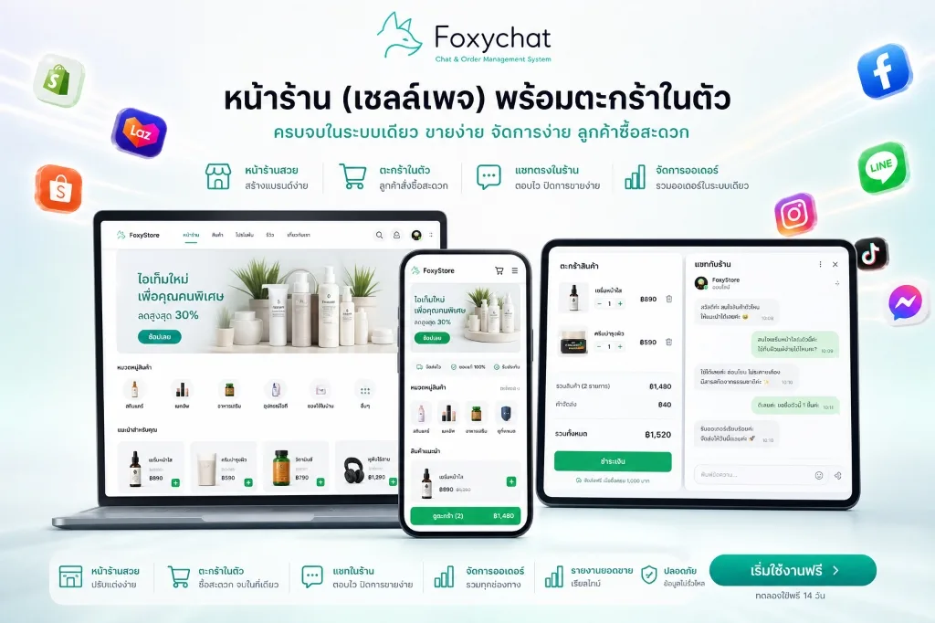 หน้าร้านออนไลน์ (เซลล์เพจ) พร้อมตะกร้าสินค้า ของ foxyChat
